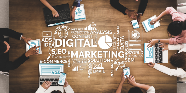 The Vital Role of Marketing Analytics graphic photo with digital marketing success team