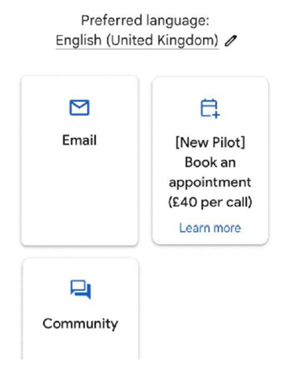 Preferred Language Settings with 3 card options to select email, community, or new pilot